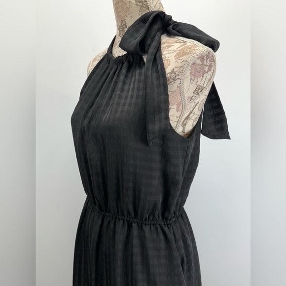 ANN TAYLOR FACTORY Black on black gingham print halter Midi Dress size M - Picture 3 of 13